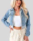 Athlesi EdgeForm denim hoodie jacket dark blue and gray front open view with cropped fit and layered design