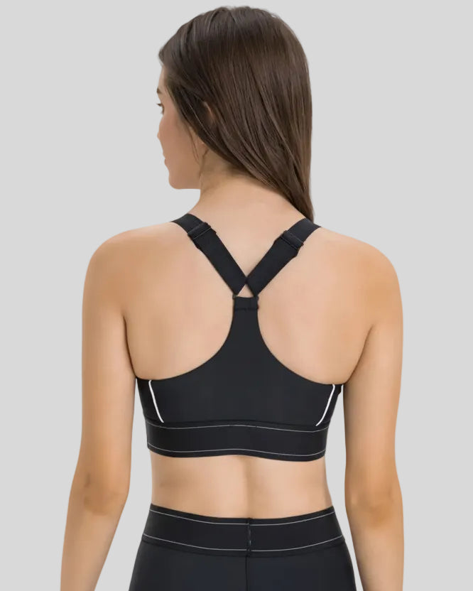 Racerback view of the EdgeForm Sports Bra in Black showing supportive design and clean finish