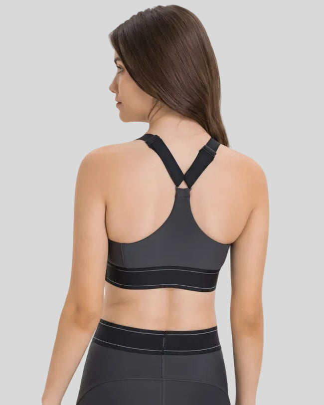 Racerback view of the EdgeForm Sports Bra in Gray showing supportive design and clean finish