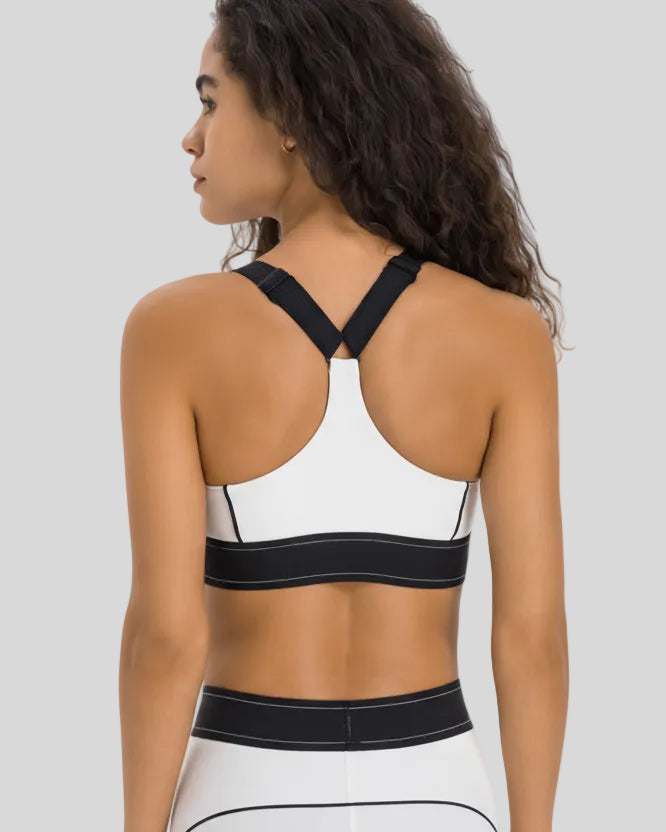 Racerback view of the EdgeForm Sports Bra in White showing supportive design and clean finish