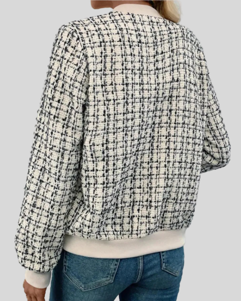 Éloise Tweed Bomber Jacket back view displaying full tweed texture and structured fit