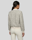 Éloise Tweed Bomber Jacket styled back view highlighting structure and texture in a modern outfit