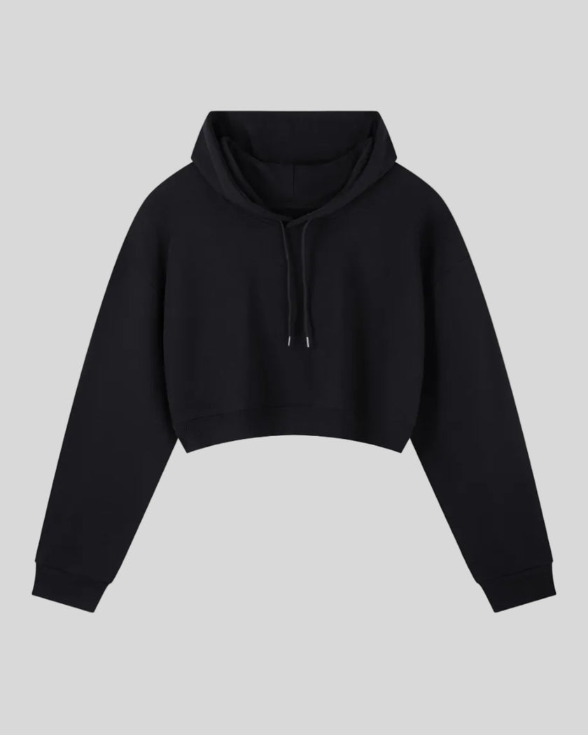 Everyday Cropped Hoodie in Black front view