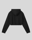 Everyday Cropped Zip-Up Hoodie in Black back view showcasing the relaxed cropped silhouette and hood