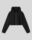 Everyday Cropped Zip-Up Hoodie in Black front view featuring a relaxed cropped fit and full-length zipper