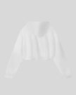 Everyday Cropped Zip-Up Hoodie in White back view showcasing the relaxed cropped silhouette and hood