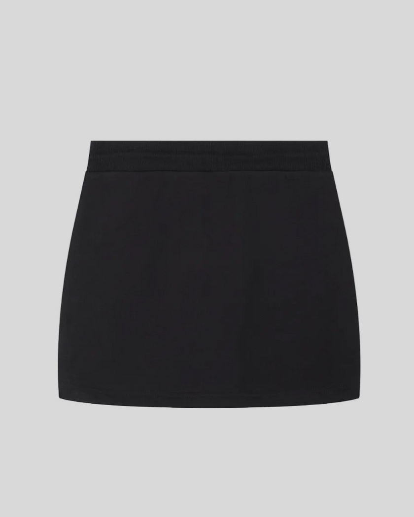 Everyday Drawstring Skirt in Black back view showcasing the clean A-line silhouette