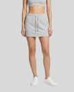 Model wearing the Everyday Drawstring Skirt in Flower Gray viewed from the front