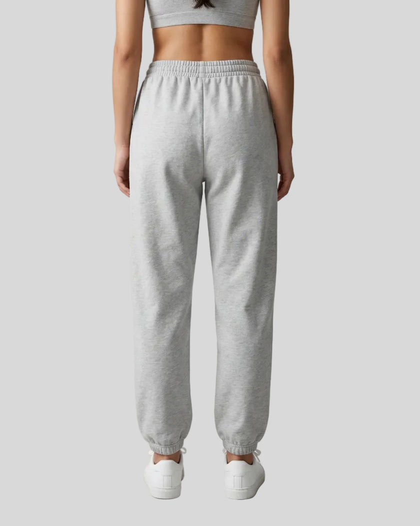 Model wearing Everyday Jogger Pants in Flower Gray back view