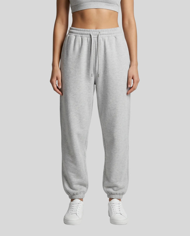 Model wearing Everyday Jogger Pants in Flower Gray front view