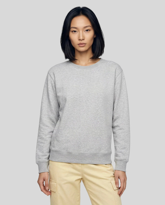 Upper body front view of woman wearing Everyday Oversized Sweatshirt in Flower Gray