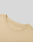 Closeup of ribbed crew neckline on Everyday Oversized Sweatshirt in Khaki