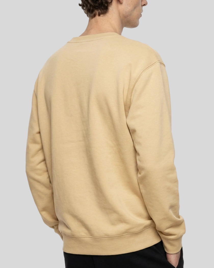 Upper body back angle view of man wearing Everyday Oversized Sweatshirt in Khaki