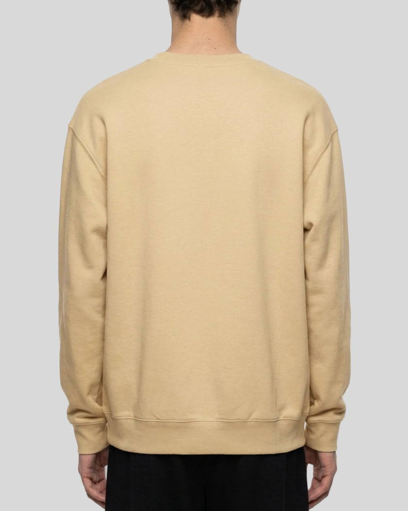 Upper body back view of man wearing Everyday Oversized Sweatshirt in Khaki