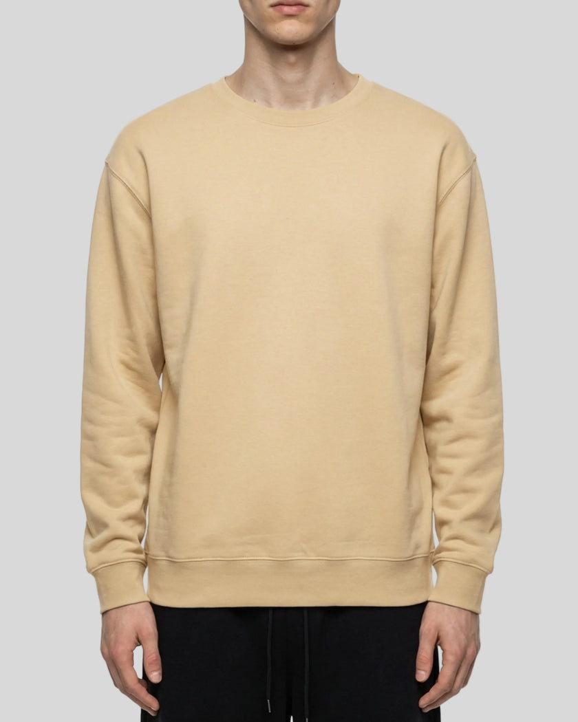 Upper body front view of man wearing Everyday Oversized Sweatshirt in Khaki