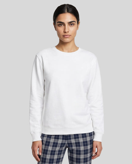 Upper body front view of woman wearing Everyday Oversized Sweatshirt in White