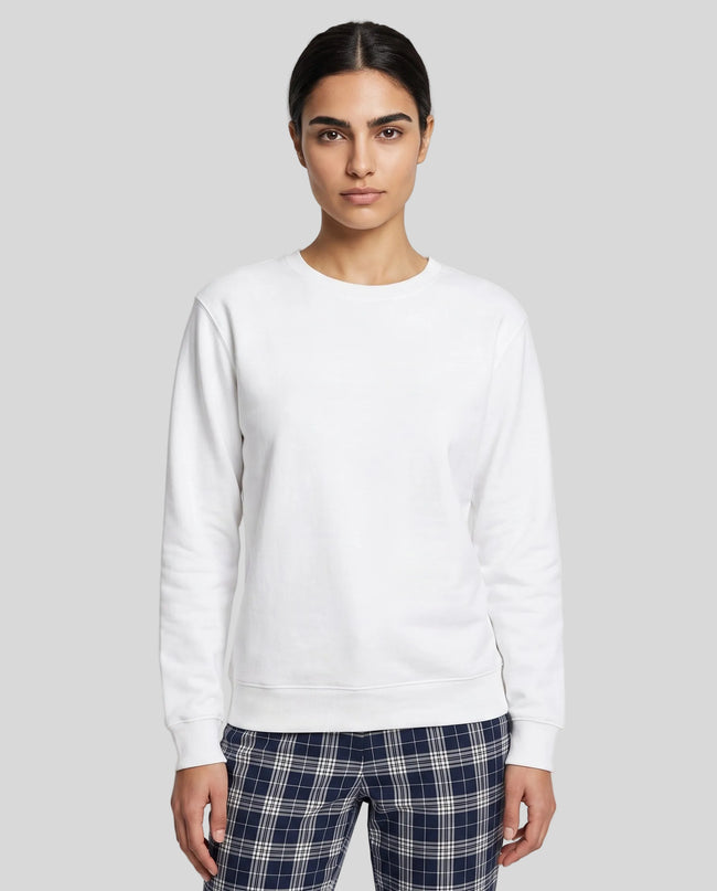 Upper body front view of woman wearing Everyday Oversized Sweatshirt in White