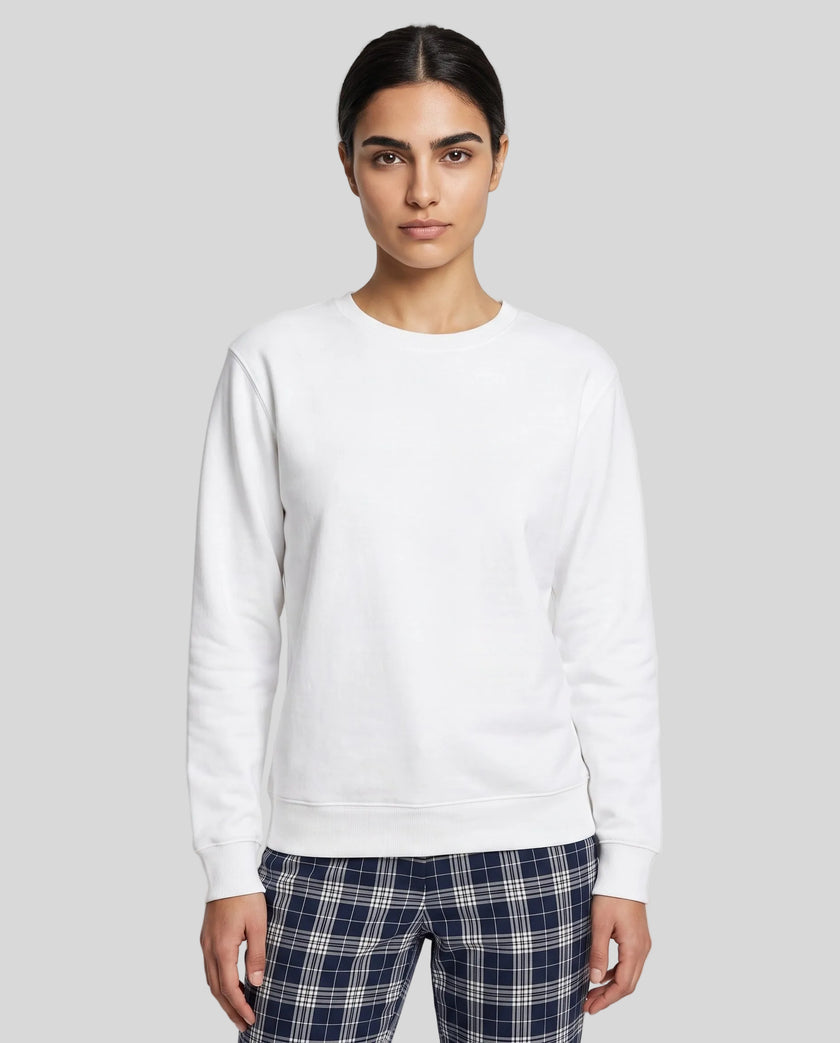 Upper body front view of woman wearing Everyday Oversized Sweatshirt in White