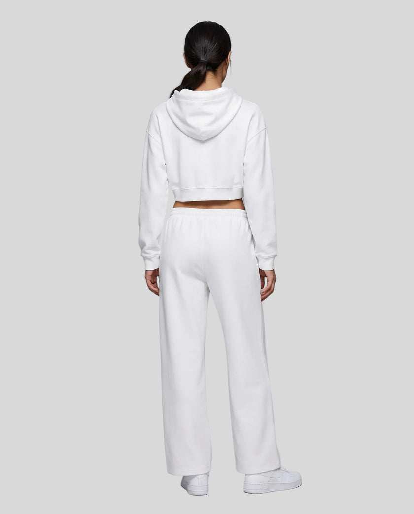 Full-body back view of a model wearing the Everyday Straight Leg Sweatpants in White