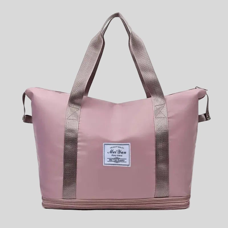 ExpandForm Weekender Bag in moonlit mauve front view with structured silhouette and dual handles