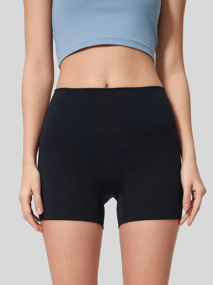 High-rise waistband of FlexRise High-Waist Short Legging in Black - Athlesi