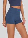 Smooth, stretchy fabric of FlexRise High-Waist Short Legging in Dark Blue - Athlesi
