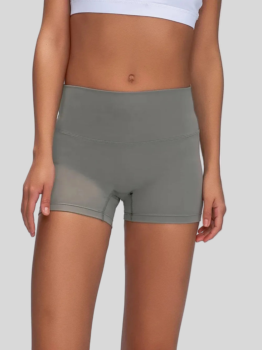 Smooth, stretchy fabric of FlexRise High-Waist Short Legging in Dark Gray - Athlesi