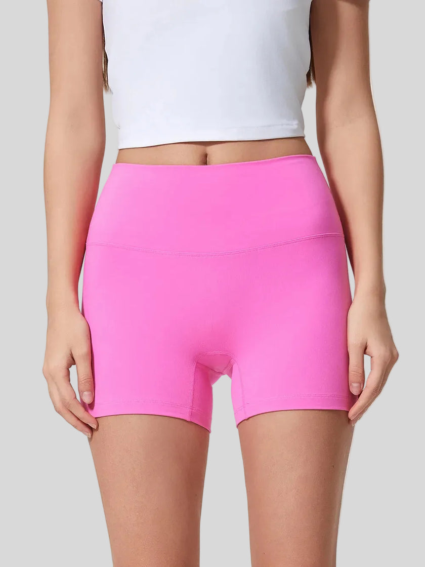 High-rise waistband of FlexRise High-Waist Short Legging in Fuchsia Pink - Athlesi