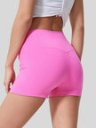 Clean, minimal design of FlexRise High-Waist Short Legging in Fuchsia Pink - Athlesi