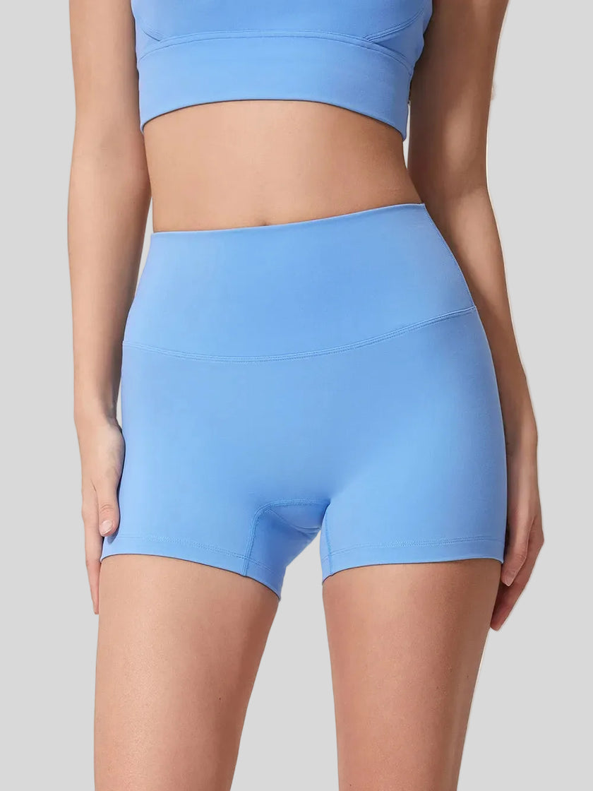 Secure, held-in feel of FlexRise High-Waist Short Legging in Light Blue - Athlesi