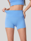Easy mobility of FlexRise High-Waist Short Legging in Light Blue - Athlesi
