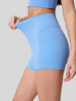 Smooth, stretchy fabric of FlexRise High-Waist Short Legging in Light Blue - Athlesi