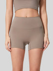 High-rise waistband of FlexRise High-Waist Short Legging in Mocha - Athlesi