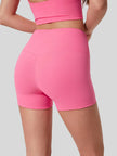 Clean, minimal design of FlexRise High-Waist Short Legging in Peach Pink - Athlesi