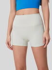 High-rise waistband of FlexRise High-Waist Short Legging in White- Athlesi