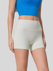 Smooth, stretchy fabric of FlexRise High-Waist Short Legging in White - Athlesi