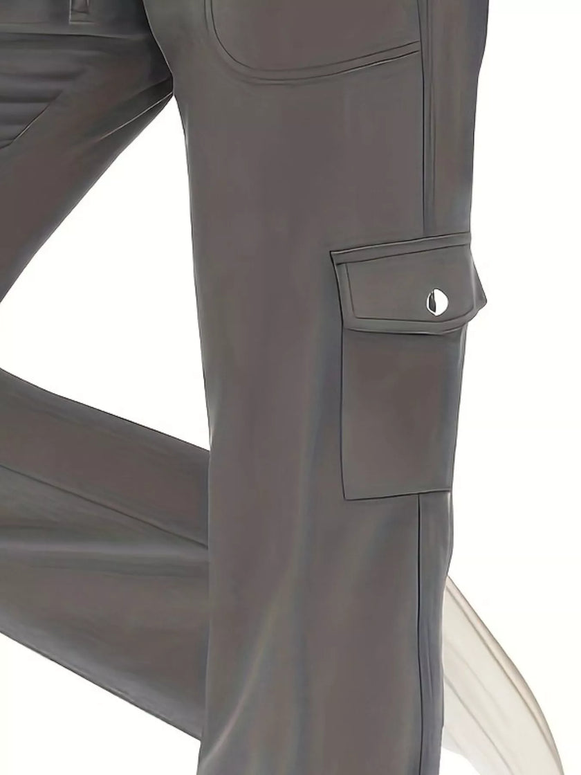 Side mid-leg cargo pocket detail on FlowCargo Relaxed Active Pants in Dark Gray