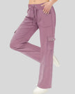 FlowCargo Relaxed Active Pants in Dusty Pink shown from a front angled view with drawstring waist and relaxed fit.
