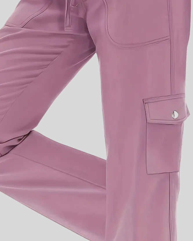 Side mid-leg cargo pocket detail on FlowCargo Relaxed Active Pants in Dusty Pink