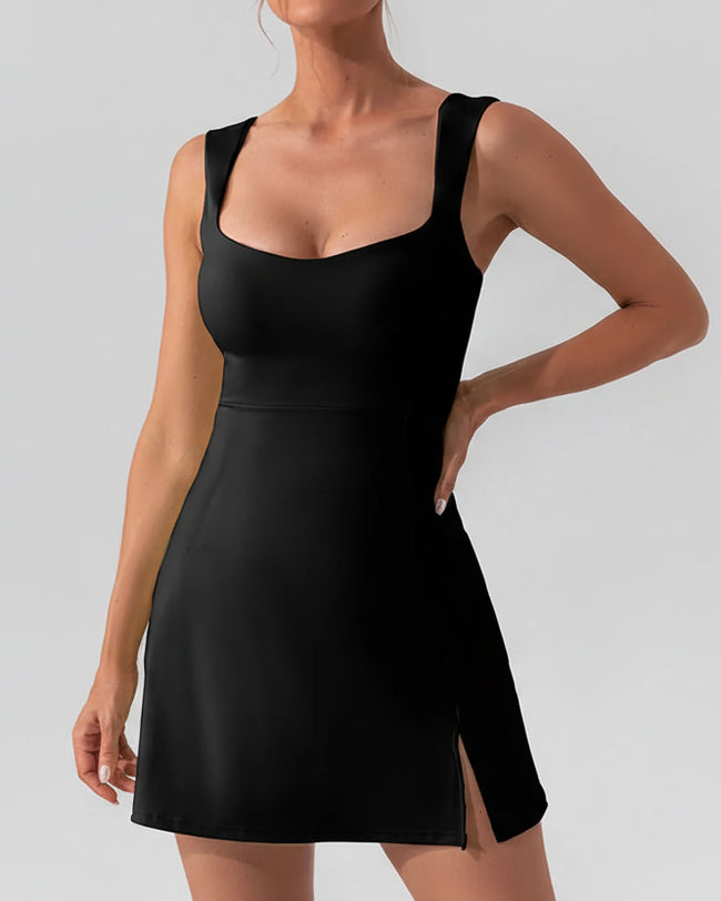 FlowCourt square-neck seamless active dress in back, front view