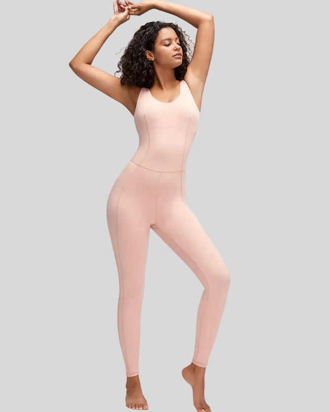 Angled front view of Athlesi FlowCross Sculpt active jumpsuit