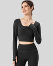 Athlesi FlowCross square-neck studio top in black, front view