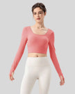 Athlesi FlowCross square-neck studio top in hot pink, front view