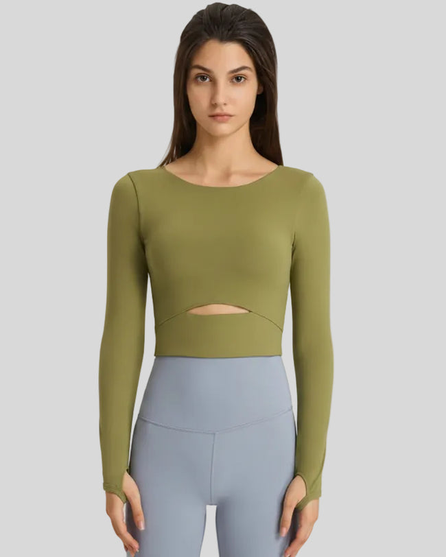 FlowCut Studio Top in green with sleek cropped studio design