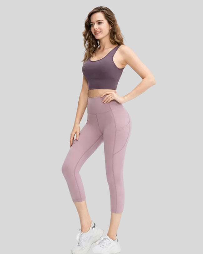 Athlesi FlowEase cropped pocket legging in lilac, front angle full body view