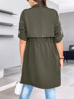 Athlesi FlowForm trench army green back view with relaxed silhouette and lightweight drape