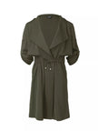 Athlesi FlowForm trench army green front 3d view with draped collar and lightweight design