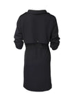 Athlesi FlowForm trench black back 3d view with draped collar and lightweight design
