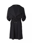Athlesi FlowForm trench black front 3d view with draped collar and lightweight design