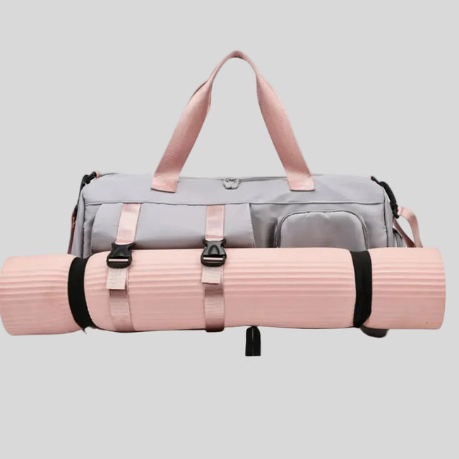 FlowHold Carry Bag showing front straps designed to hold a yoga mat
